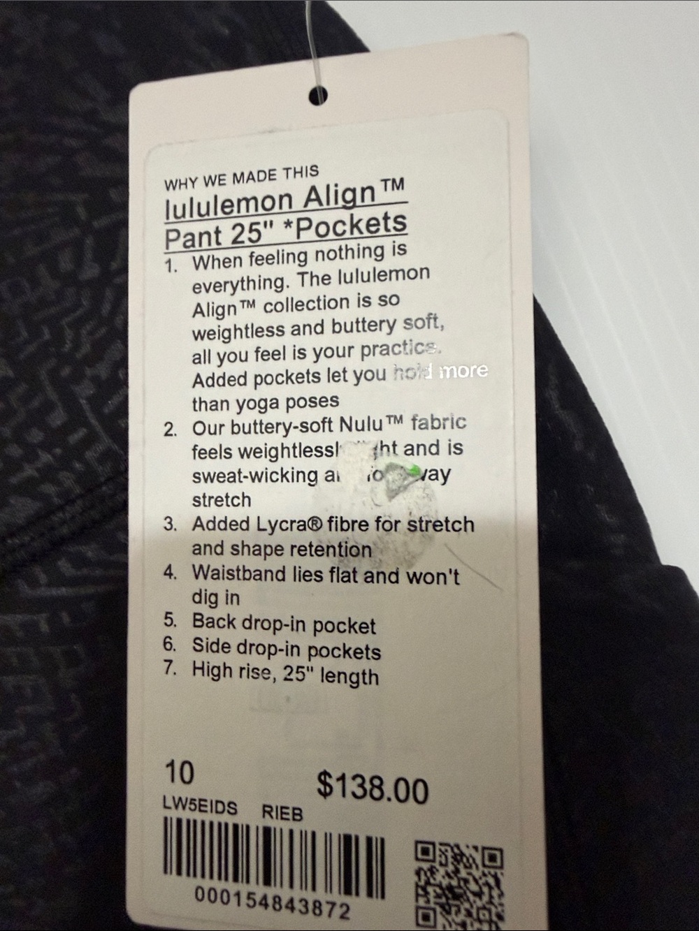 lululemon athletica Charcoal Patterned Align Pant 25" pockets - Picture 2 of 6
